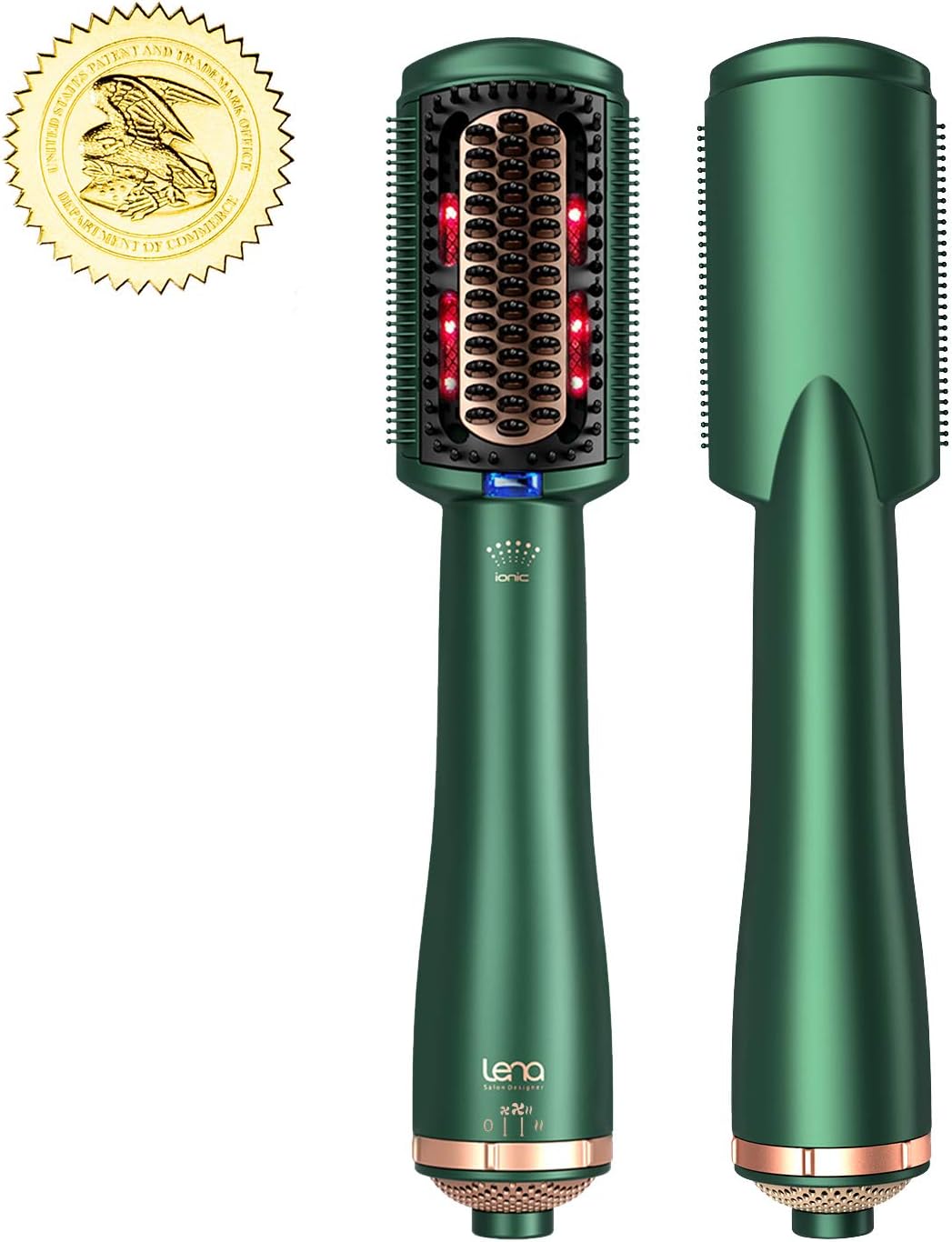 LENA Hair Straightener Brush Dryer PRO Blow Dryer Hot Air Brush - Anti-Scald Straightening Iron Comb Styler with Extra Ion Care, Far Infrared Heating and 3 Modes for Long & Medium Length Hair, Green