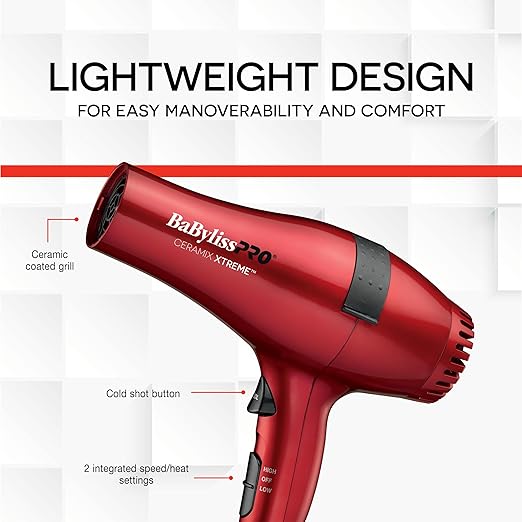 BaBylissPRO Ceramix Xtreme Ceramic Hairdryer, 1 , Red (OPEN BOX & TEXTED)
